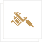 Illustration of icon-12.png featuring a tattoo machine in brown on a white background.
