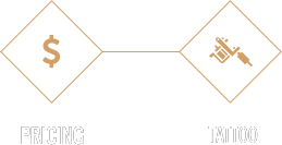 3 features a flowchart with two diamond shapes connected by a line. The first diamond displays a dollar symbol labeled "Pricing," while the second showcases a tattoo machine icon labeled "Tattoo." Ideal for organizing your next ink session at Till Death Tattoo Studio, renowned as the top tattoo shop near Lakeland.